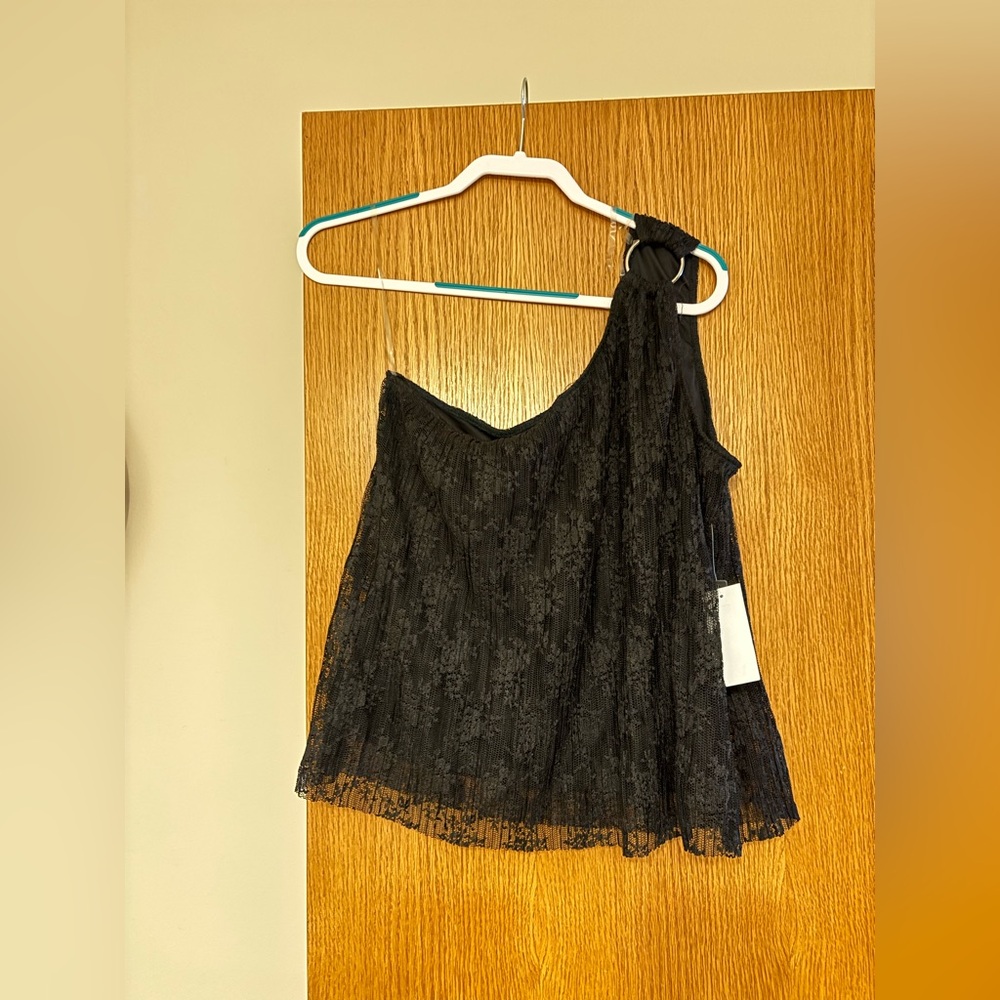 Black Lace One-Shoulder Top